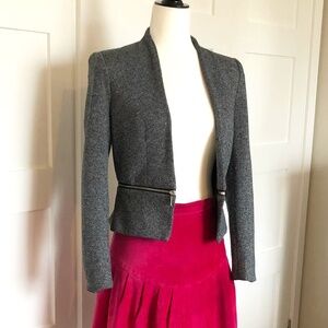 Grey Speckled Form-Fitting Formal Jacket with Waist Enhancing Zipper.